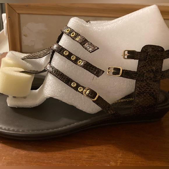 Croc skin Brown wedge sandals size 10w - Picture 4 of 5